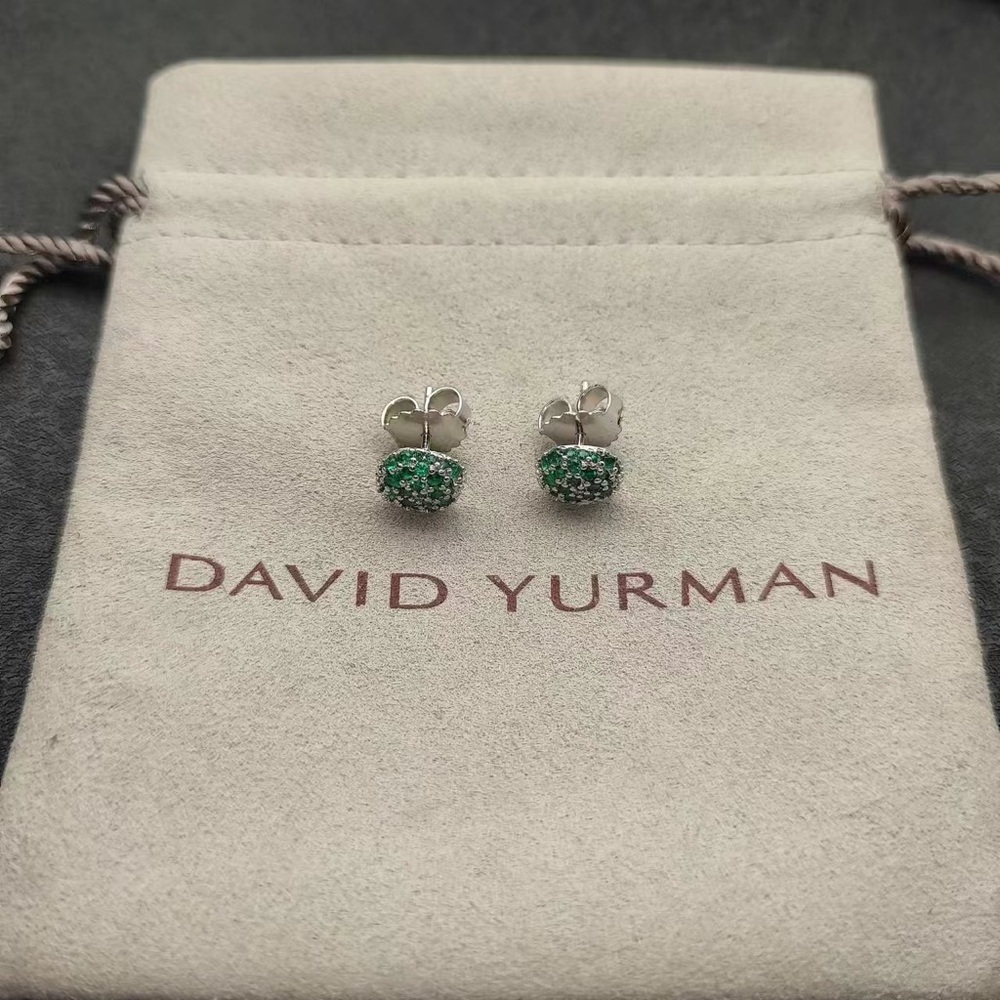 David Yurman Green Diamond Stud Earrings - Picture 3 of 7